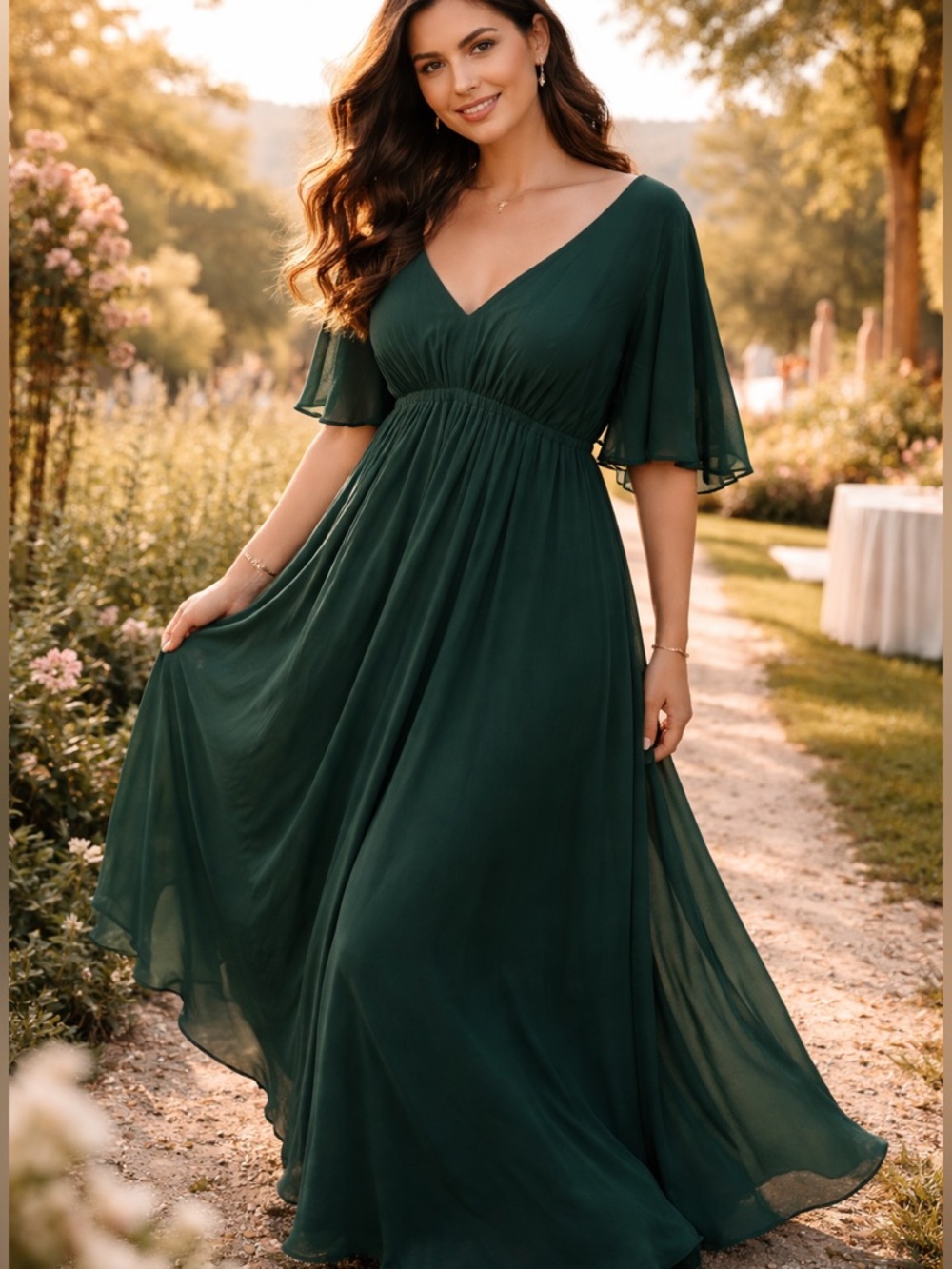 Show Me Your Mumu Emily Empire Waist Maxi Dress Emerald Green  Romantic 1X NWT
